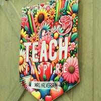 Teacher Wall Banner - Bright Colorful Floral Canvas Hanging Gift for Educators