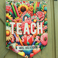 Teacher Wall Banner - Bright Colorful Floral Canvas Hanging Gift for Educators