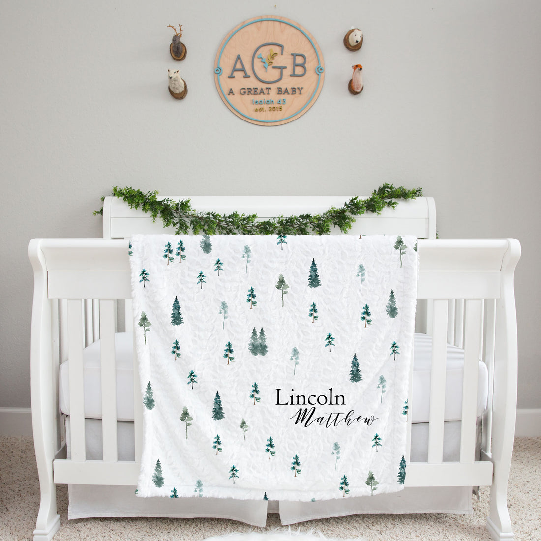 Personalized Kids Blanket | Custom Pine Tree Minky Fur Weighted Throw