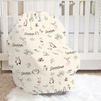 Woodland Animals Baby Car Seat Cover, Personalized Stretchy Infant Canopy for Boys or Girls