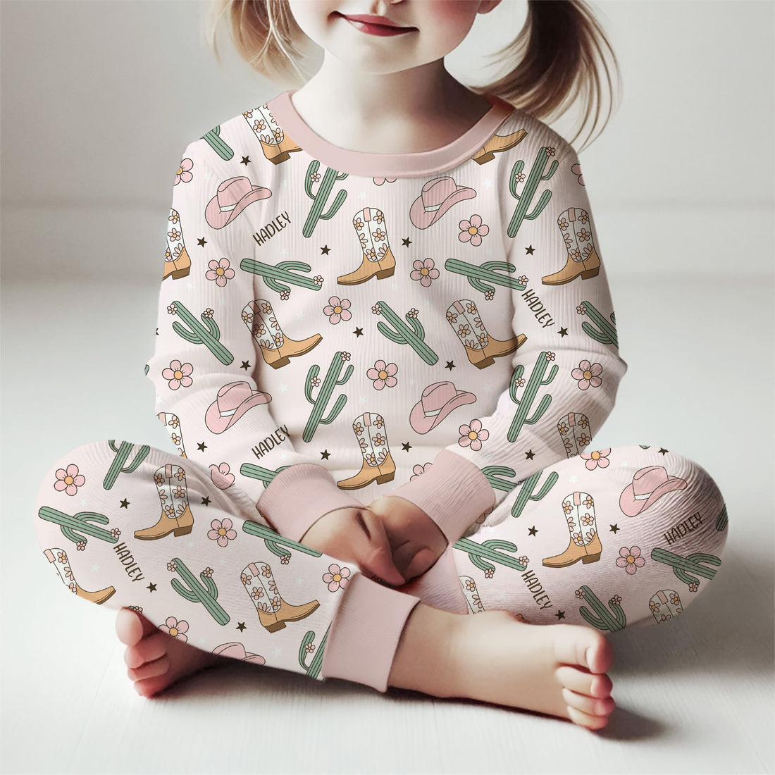 Cowgirl Print Personalized Pajamas for Girls, Soft Knit, Fun Western Theme PJ's