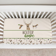 Personalized Crib Sheet – Deer Hunter Nursery Bedding | Soft Stretchy Baby Sheet
