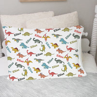 Dinosaurs Pillowcase - Personalized Kids Bedding With Soft Minky Fabric & Satin Trim
