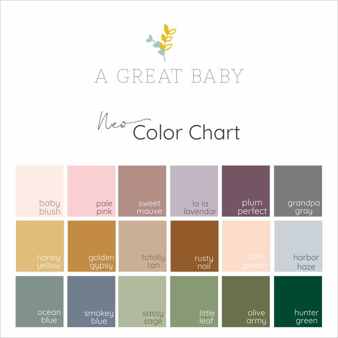 The image is a color chart that displays various color names and their corresponding shades.