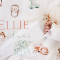 Personalized Baby Blanket – Woodland Animal Blanket with Satin Trim Edge, Pink Keepsake