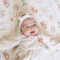 Personalized Baby Blanket – Woodland Animal Blanket with Satin Trim Edge, Pink Keepsake