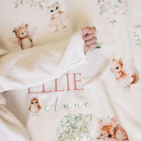 Personalized Baby Blanket – Woodland Animal Blanket with Satin Trim Edge, Pink Keepsake