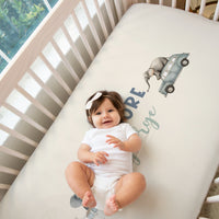 Personalized Elephant Car Crib Sheet - Custom Name, Soft Double-Brushed Knit Fabric, Cozy Baby Bedding