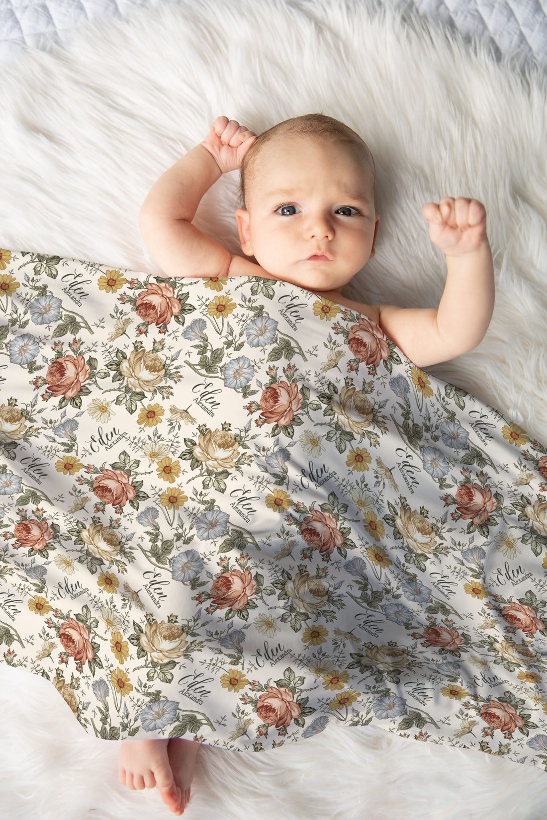 Baby Girl Gift Set – Personalized Floral Baby Gown & Soft Swaddle Blanket