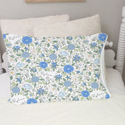 Personalized Pillowcase - Blue Floral Design With Soft Minky Fabric & Satin Trimmed Edge