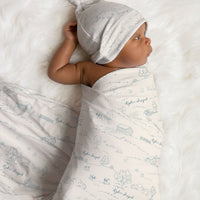 Farmhouse Toile Stretchy Baby Swaddle - Personalized Newborn Blanket Blue or Green