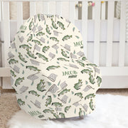 personalized stretchy car seat cover for babies in bass fisherman print