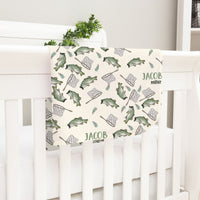 Bass Fisherman Personalized Keepsake Baby Blanket, Satin Bound Fishing Baby Boy Blankie
