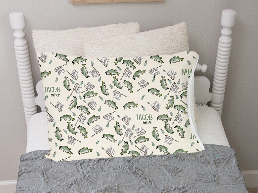 Bass Fisherman Personalized Minky Pillowcase for Kids