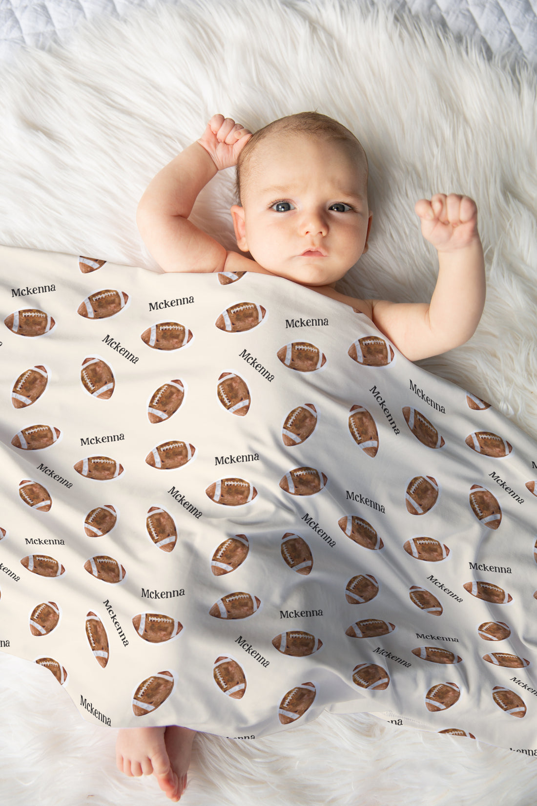 Football Newborn Set – Personalized Baby Boy Outfit with Tie Bottom Gown & Beanie