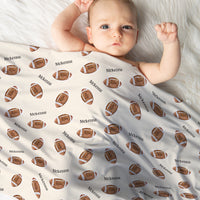 Football Newborn Set – Personalized Baby Boy Outfit with Tie Bottom Gown & Beanie