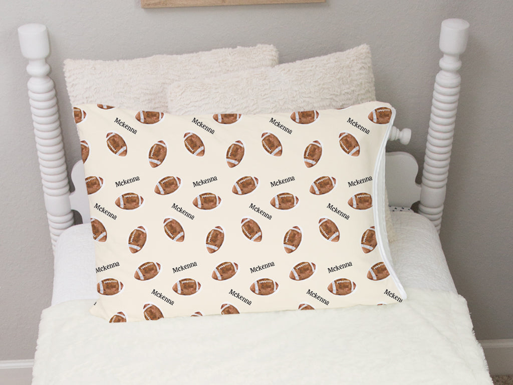 Personalized Football Pillowcase – Soft Minky Fabric, Custom Name, Kids Bedding