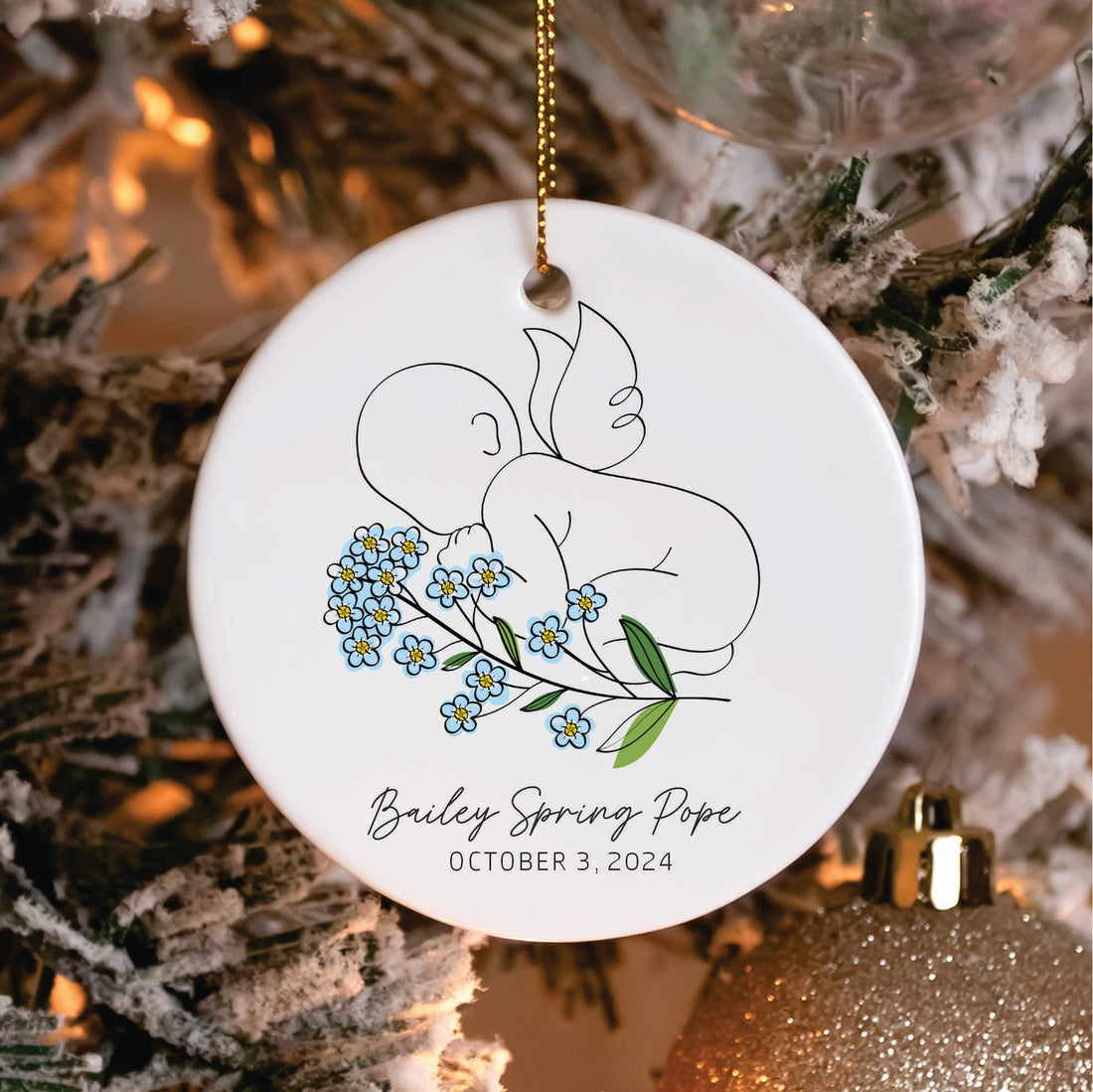 Child Loss Ornament – Personalized Forget Me Not Memorial Christmas Keepsake