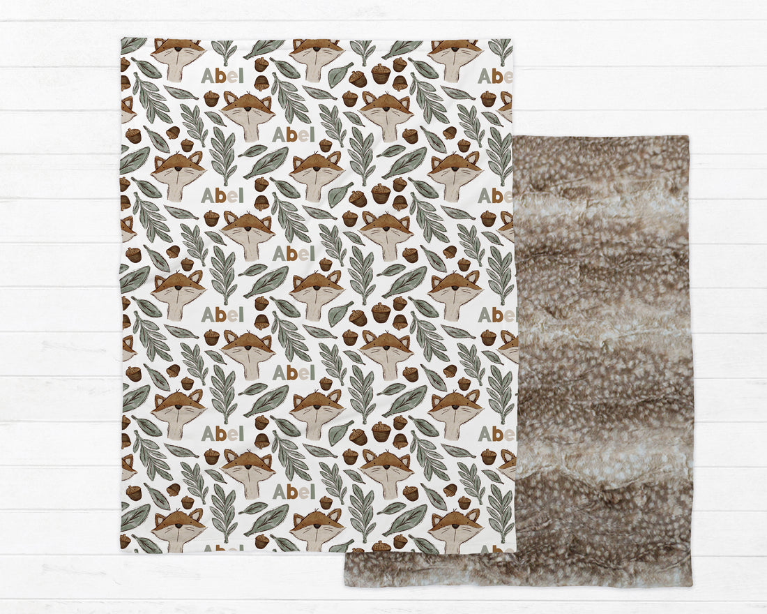Personalized Minky Blanket – Fox Themed Plush Throw Blanket with Faux Deer Fur Backing
