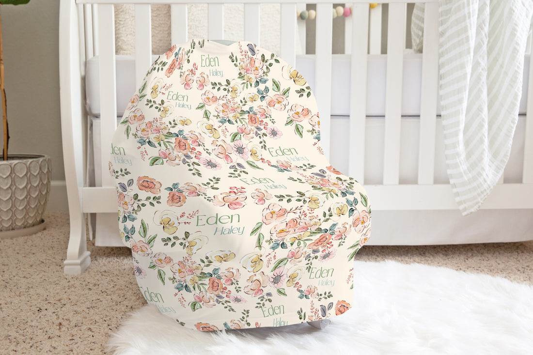 Car Seat Cover - Garden of Eden Baby Travel Accessory with Breathable Jersey Fabric