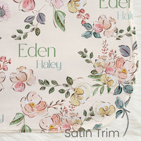 Personalized Baby Blanket – Garden of Eden Floral Baby Receiving Blanket with Satin Trim Keepsake