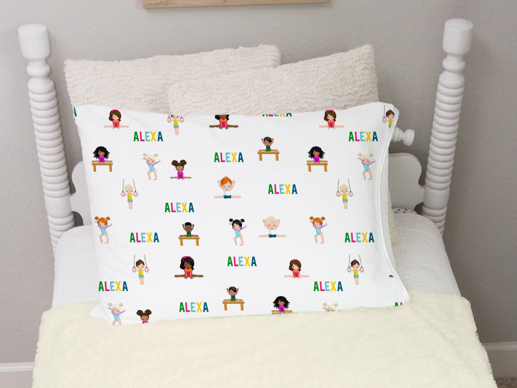 Personalized Gymnast Pillowcases - Soft Minky Fabric Kids Bedding With Cozy Satin Trim