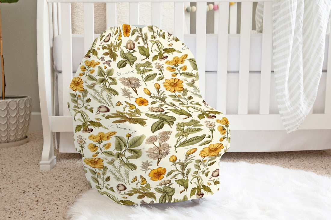 Floral Car Seat Cover – Harvest Floral Design Baby Travel Cover, Breathable Jersey Knit