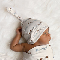 Personalized Baby Swaddle - Hunting Dog Print Soft Stretchy Blanket with Custom Name