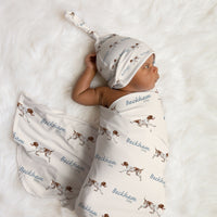 Personalized Baby Swaddle - Hunting Dog Print Soft Stretchy Blanket with Custom Name