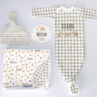 Personalized Baby Set – Little Diggers Take-Me-Home Outfit with Swaddle Blanket & Hat