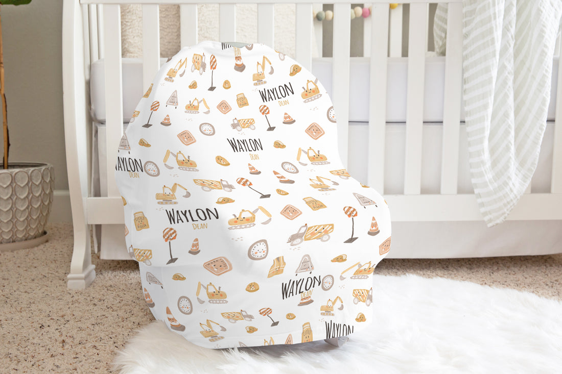 Baby Car Seat Cover – Little Diggers Print | Stretchy Infant Nursing & Travel Cover