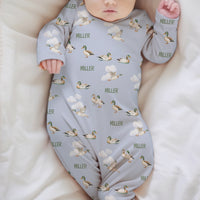 Personalized Baby Gown – Mallard Duck Outfit with Tie Bottom & Soft Knit Fabric
