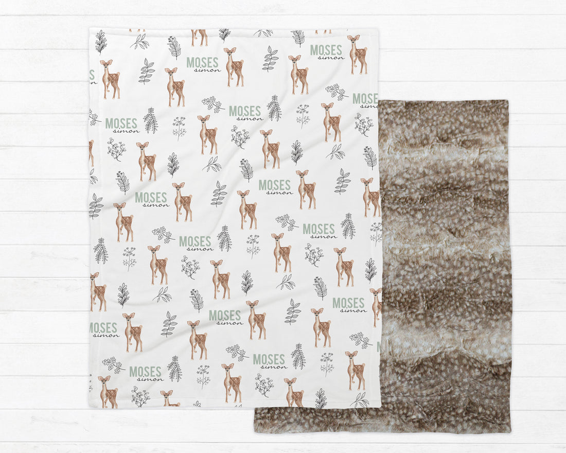 Moses Minky Deluxe Throw – Custom Name Deer - Soft Cozy Animal Print Blanket for Kids