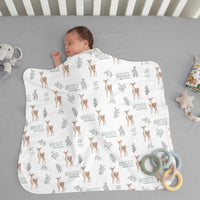Personalized Keepsake Baby Blanket -- Moses Deer Woodland Nursery Heirloom Gift