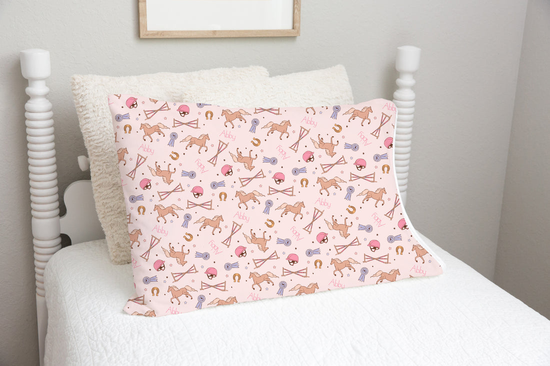 Horse Lover Pillowcase - Personalized Girls Soft Minky Pillow With Satin Trim
