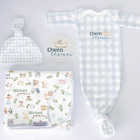 Personalized Newborn Set – Noah's Ark Baby Gift Set With Soft Swaddle & Gown