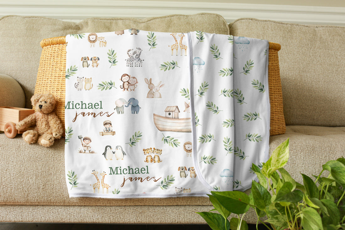 Personalized Newborn Set – Noah's Ark Baby Gift Set With Soft Swaddle & Gown