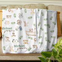 Personalized Newborn Set – Noah's Ark Baby Gift Set With Soft Swaddle & Gown
