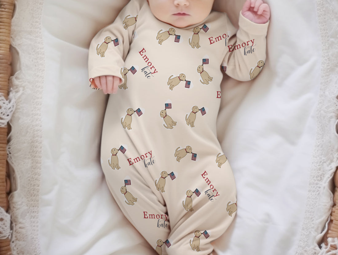 Patriotic Puppy Knotted Baby Gown