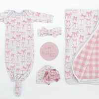 Baby Girl Take-Home Set – Pink Coquette Bows Newborn Gown & Swaddle Blanket