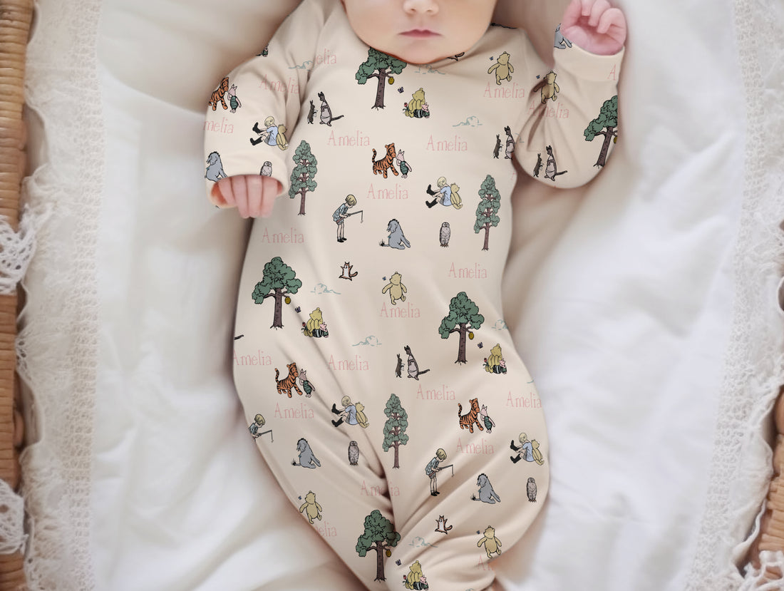 Winnie The Pooh Baby Set – Personalized Baby Take Home Set with Swaddle Blanket & Knit Hat