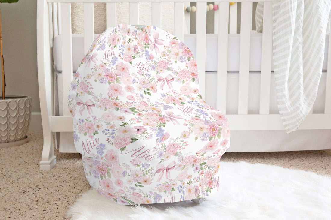 Pretty in Pink Car Seat Cover – Soft Baby Nursing Shawl & Personalized Infant Canopy