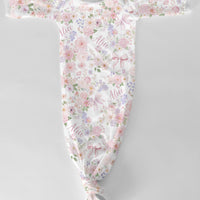 Personalized Baby Gown - Pretty in Pink Floral Tie Bottom Gown with Name