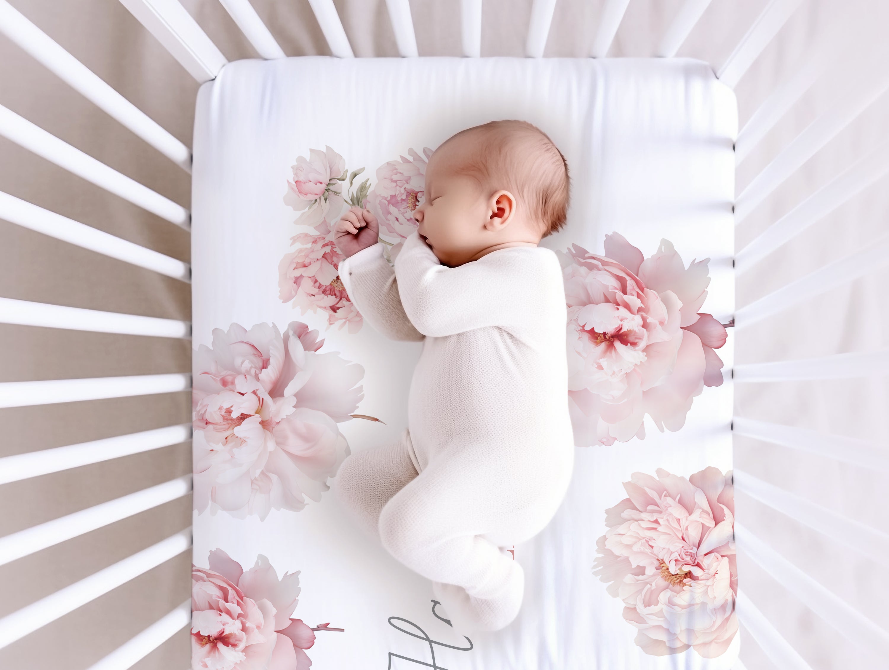 Pretty Peony Personalized Crib Sheet Baby Girl Floral Bedding