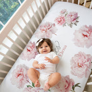 Pretty Peony Personalized Crib Sheet, Baby Girl Floral Bedding