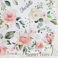 Personalized Baby Blanket – Vintage Pink Roses Floral Receiving Blanket with Satin Trim