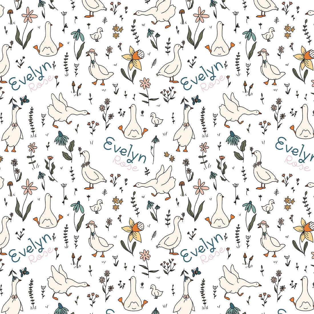 Personalized Bassinet Sheet – Soft Floral Baby Bedding With Playful Goose Pattern