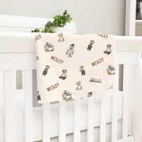Teddy Bear Blankie - Personalized Baby Keepsake Blanket with Satin Trim, Soft Plush Comforter