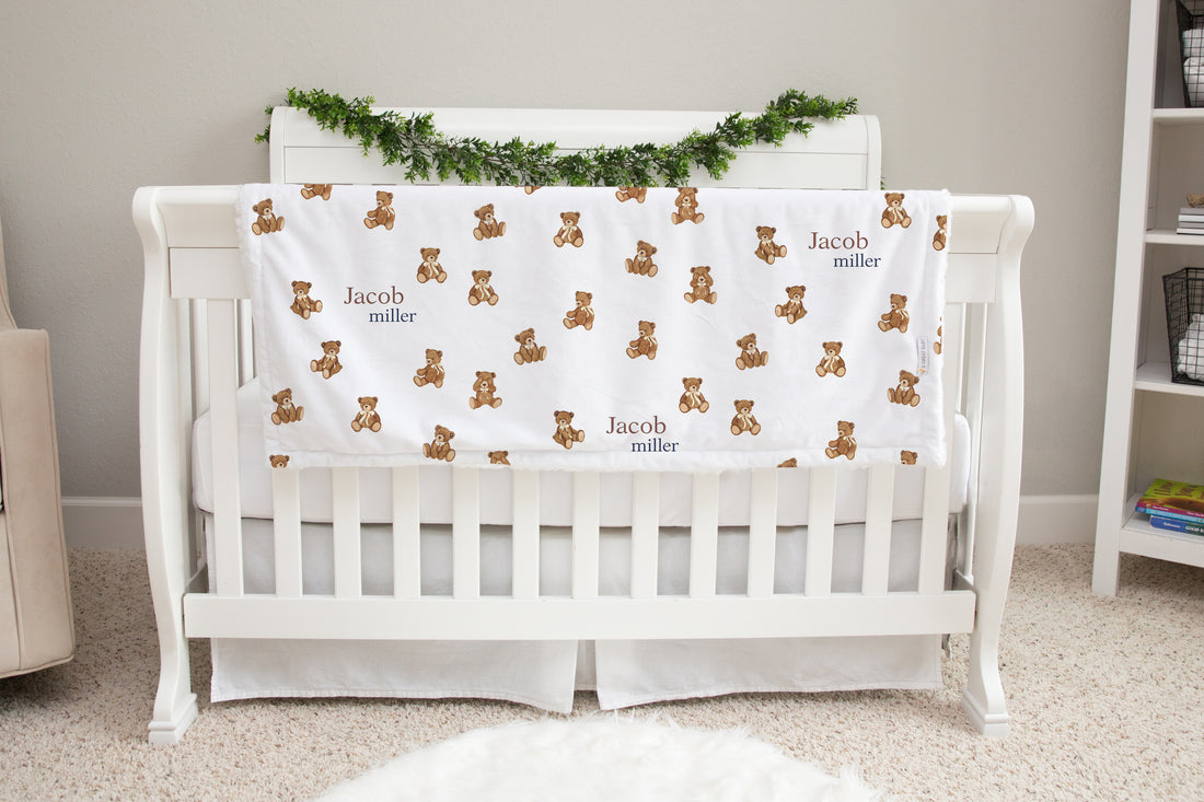 Minky Baby Blanket – Plush Teddy Bear Deluxe Personalized Navy Blue Throw
