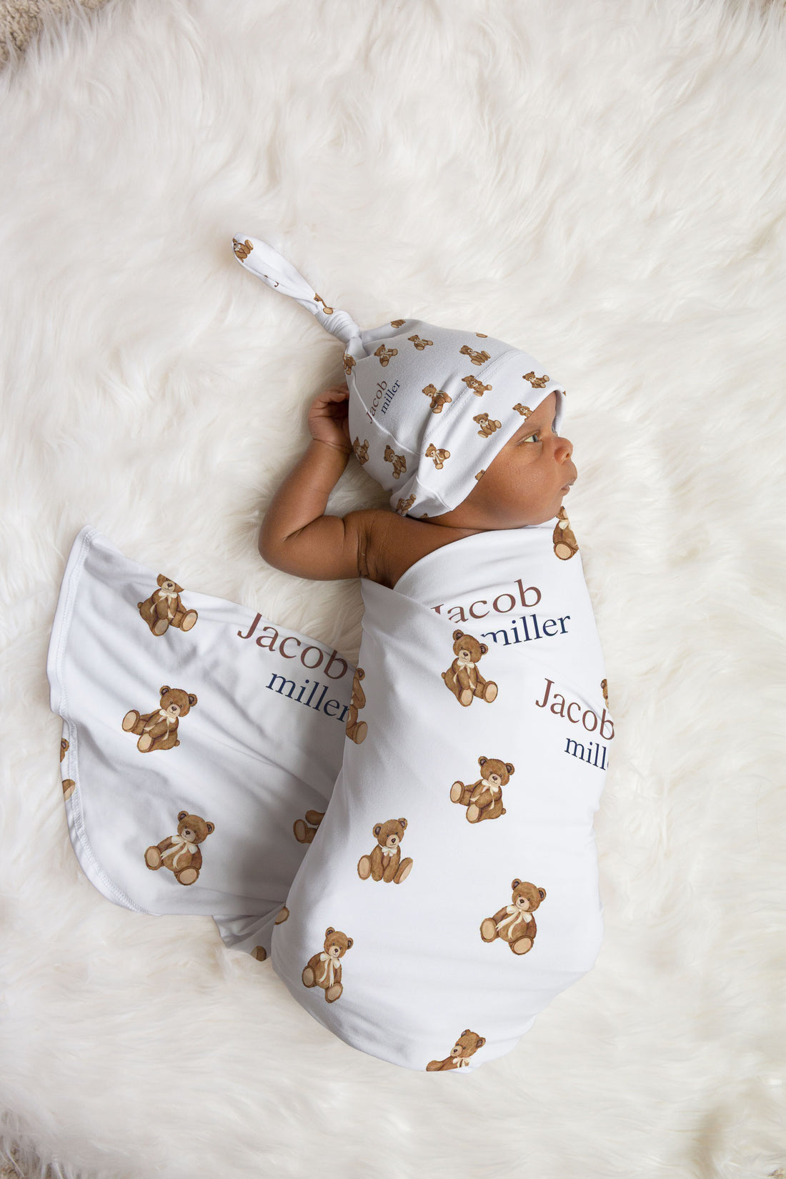 Personalized Baby Swaddle | Custom Teddy Bear Swaddle Blanket 42x38 Inches